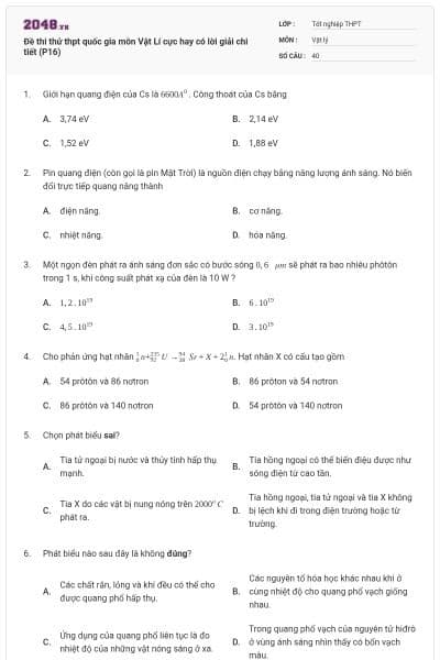 Đề thi thử thpt quốc gia môn Vật Lí cực hay có lời giải chi tiết (P16)
