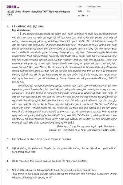 (2025) Đề thi tổng ôn tốt nghiệp THPT Ngữ văn có đáp án (Đề 9)
