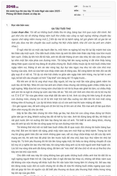 Đề minh họa thi vào lớp 10 môn Ngữ văn năm 2025 - Phòng GD Bình Chánh có đáp án