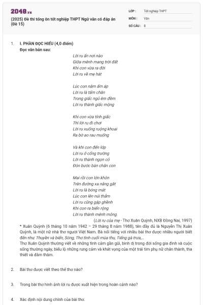 (2025) Đề thi tổng ôn tốt nghiệp THPT Ngữ văn có đáp án (Đề 15)