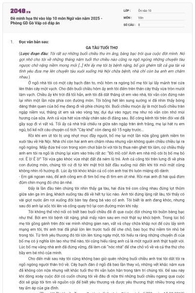 Đề minh họa thi vào lớp 10 môn Ngữ văn năm 2025 - Phòng GD Gò Vấp có đáp án