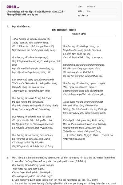 Đề minh họa thi vào lớp 10 môn Ngữ văn năm 2025 - Phòng GD Nhà Bè có đáp án