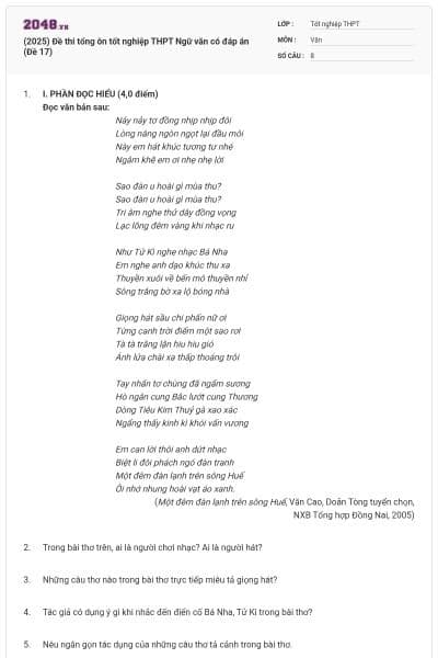 (2025) Đề thi tổng ôn tốt nghiệp THPT Ngữ văn có đáp án (Đề 17)