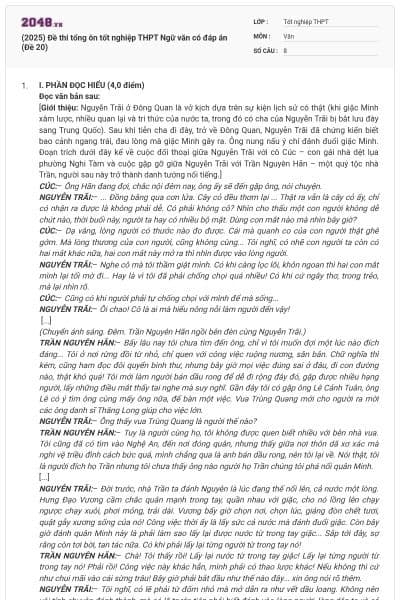 (2025) Đề thi tổng ôn tốt nghiệp THPT Ngữ văn có đáp án (Đề 20)