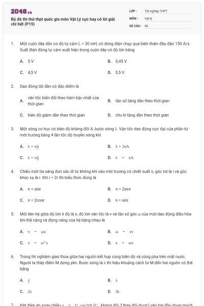Bộ đề thi thử thpt quốc gia môn Vật Lý cực hay có lời giải chi tiết (P19)