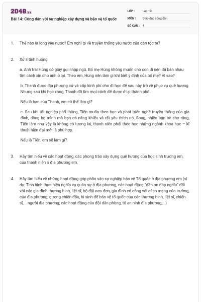 Bài 14: Công dân với sự nghiệp xây dựng và bảo vệ tổ quốc