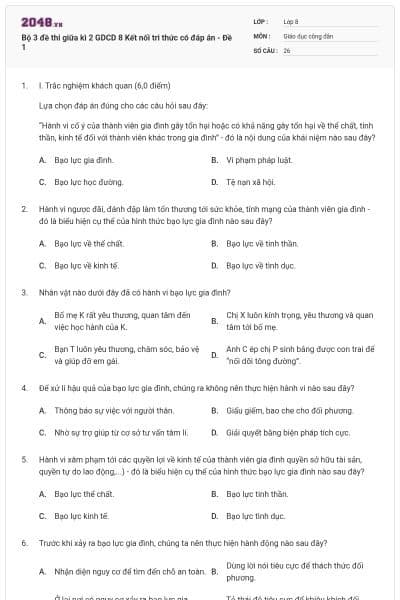 Bộ 3 đề thi giữa kì 2 GDCD 8 Kết nối tri thức có đáp án - Đề 1