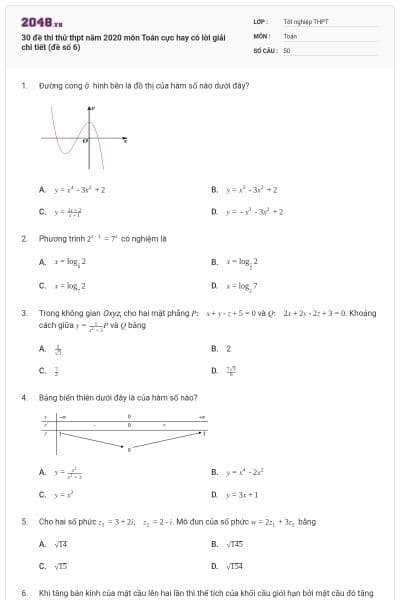 30 đề thi thử thpt năm 2020 môn Toán cực hay có lời giải chi tiết (đề số 6)