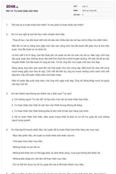Bài 16: Tự hoàn thiện bản thân
