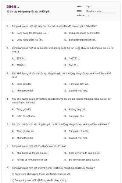 12 bài tập Động năng của vật có lời giải