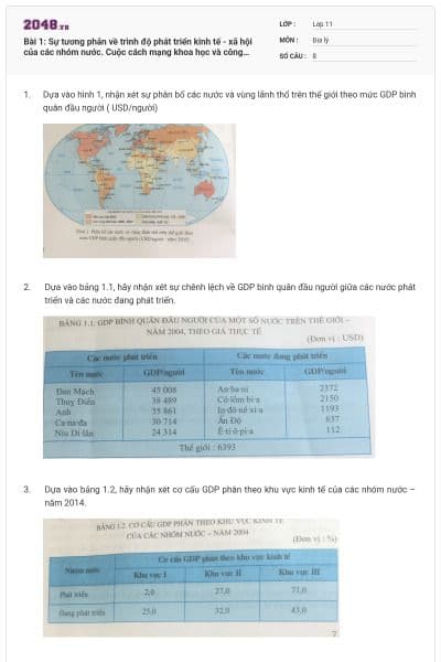 Bài 1: Sự tương phản về trình độ phát triển kinh tế - xã hội của các nhóm nước. Cuộc cách mạng khoa học và công nghệ hiện đại