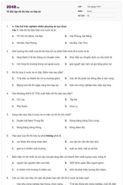 55 Bài tập đô thị hóa có đáp án