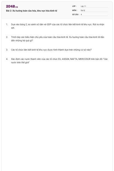 Bài 2: Xu hướng toàn cầu hóa, khu vực hóa kinh tế