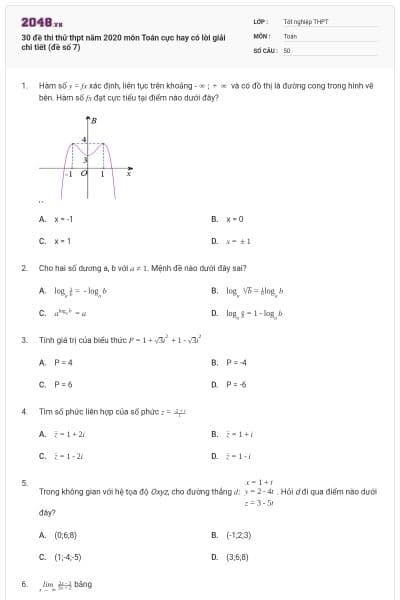 30 đề thi thử thpt năm 2020 môn Toán cực hay có lời giải chi tiết (đề số 7)
