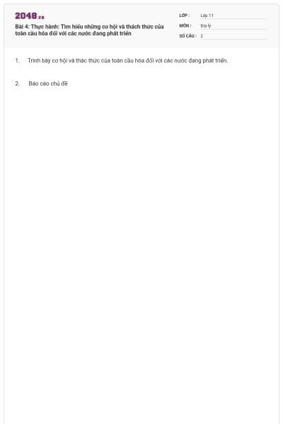 Bài 4: Thực hành: Tìm hiểu những cơ hội và thách thức của toàn cầu hóa đối với các nước đang phát triển