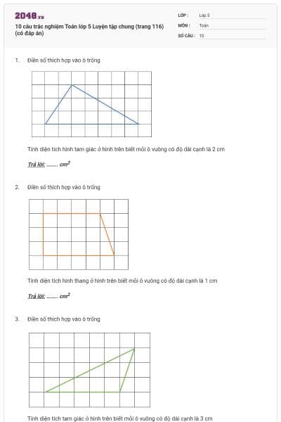 10 câu trắc nghiệm Toán lớp 5 Luyện tập chung (trang 116) (có đáp án)
