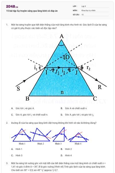 15 bài tập Sự truyền sáng qua lăng kính có đáp án