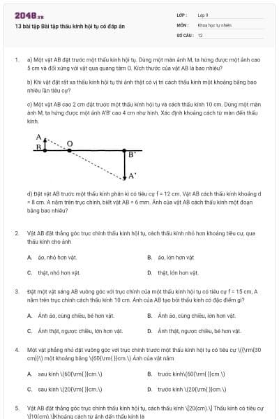 13 bài tập Bài tập thấu kính hội tụ có đáp án