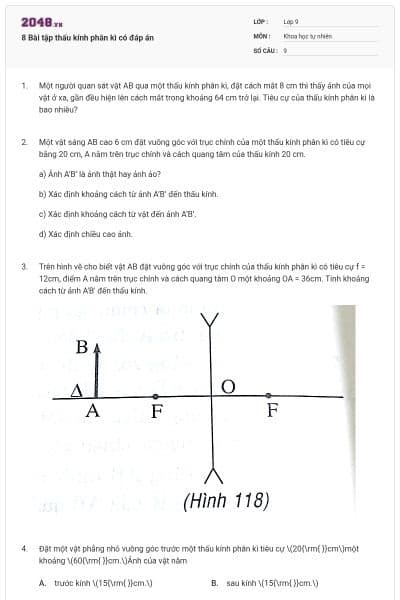 8 Bài tập thấu kính phân kì có đáp án