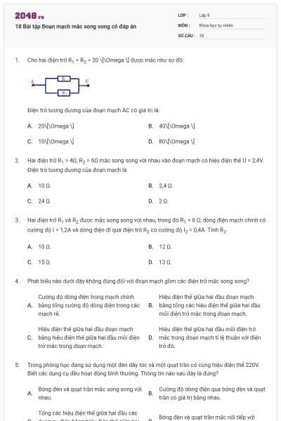 18 Bài tập Đoạn mạch mắc song song có đáp án
