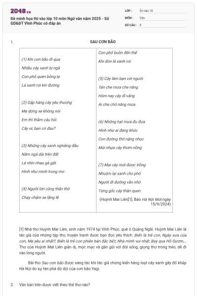 Đề minh họa thi vào lớp 10 môn Ngữ văn năm 2025 - Sở GD&ĐT Vĩnh Phúc có đáp án
