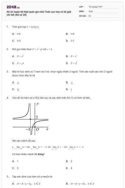 Đề ôn luyện thi thpt quốc gia môn Toán cực hay có lời giải chi tiết (Đề số 28)