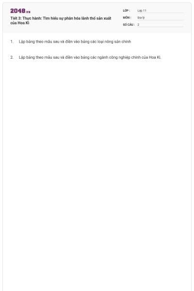 Tiết 3: Thực hành: Tìm hiểu sự phân hóa lãnh thổ sản xuất của Hoa Kì