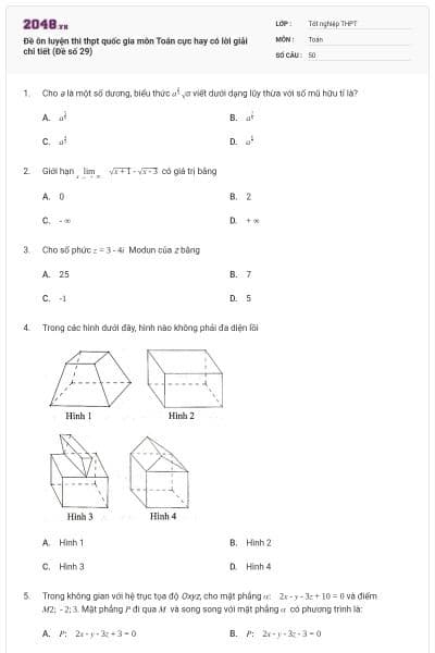 Đề ôn luyện thi thpt quốc gia môn Toán cực hay có lời giải chi tiết (Đề số 29)