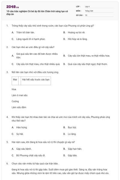 10 câu trắc nghiệm Cô bé ấy đã lớn Chân trời sáng tạo có đáp án