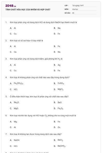 TÍNH CHẤT HÓA HỌC CỦA NHÔM VÀ HỢP CHẤT