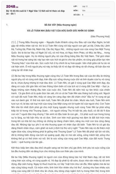 Bộ 10 đề thi cuối kì 1 Ngữ Văn 12 Kết nối tri thức có đáp án - Đề 1