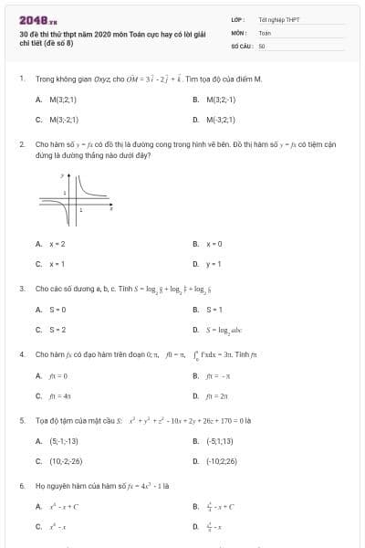 30 đề thi thử thpt năm 2020 môn Toán cực hay có lời giải chi tiết (đề số 8)