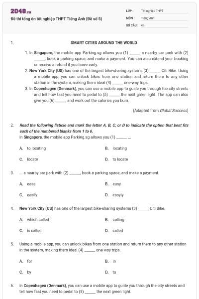 Đề thi tổng ôn tốt nghiệp THPT Tiếng Anh (Đề số 5)