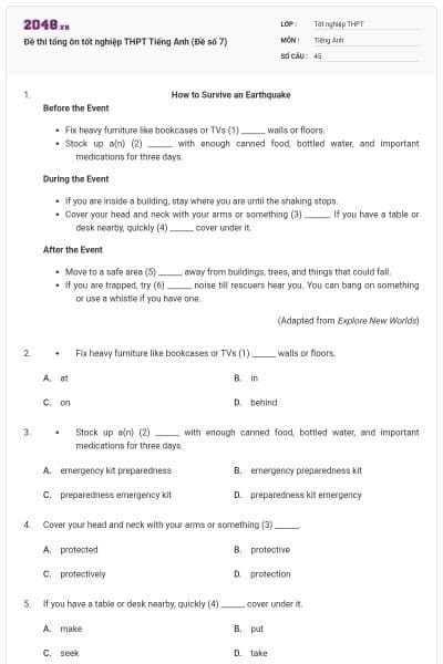 Đề thi tổng ôn tốt nghiệp THPT Tiếng Anh (Đề số 7)