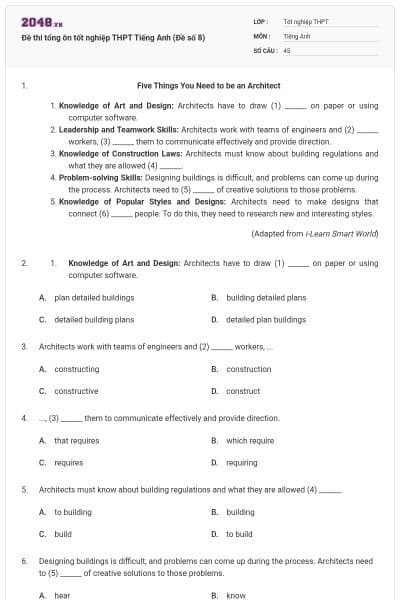 Đề thi tổng ôn tốt nghiệp THPT Tiếng Anh (Đề số 8)