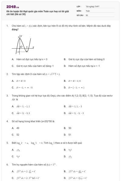 Đề ôn luyện thi thpt quốc gia môn Toán cực hay có lời giải chi tiết (Đề số 30)