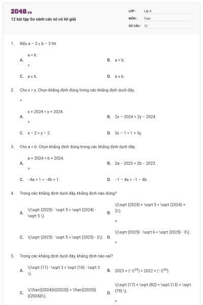 12 bài tập So sánh các số có lời giải