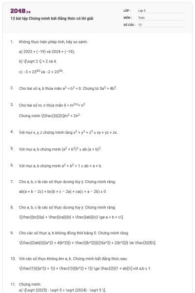 12 bài tập Chứng minh bất đẳng thức có lời giải