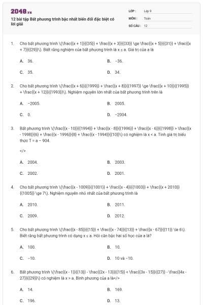 12 bài tập Bất phương trình bậc nhất biến đổi đặc biệt có lời giải