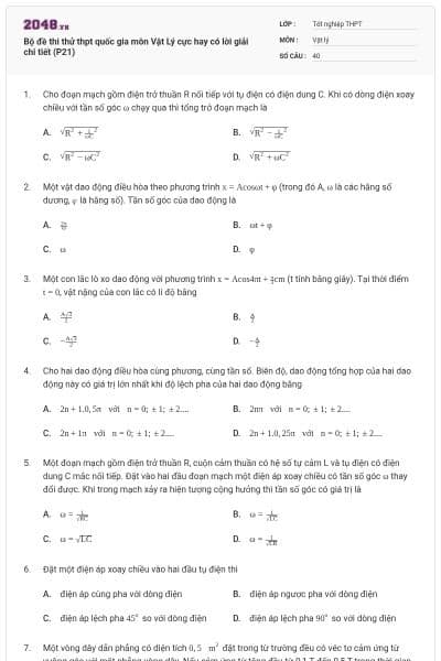 Bộ đề thi thử thpt quốc gia môn Vật Lý cực hay có lời giải chi tiết (P21)