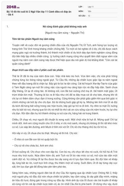 Bộ 10 đề thi cuối kì 2 Ngữ Văn lớp 11 Cánh diều có đáp án - Đề 4