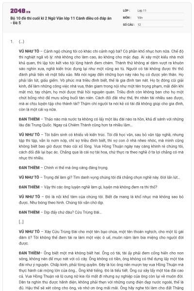 Bộ 10 đề thi cuối kì 2 Ngữ Văn lớp 11 Cánh diều có đáp án - Đề 5