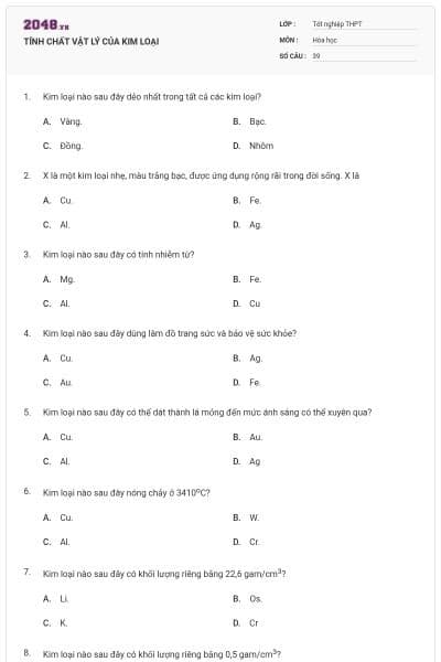 TÍNH CHẤT VẬT LÝ CỦA KIM LOẠI