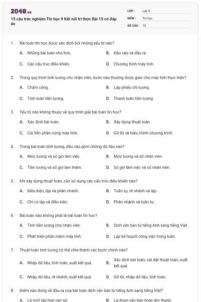 15 câu trắc nghiệm Tin học 9 Kết nối tri thức Bài 15 có đáp án