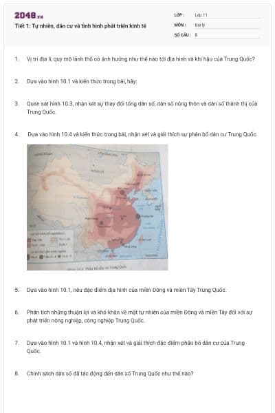 Tiết 1: Tự nhiên, dân cư và tình hình phát triển kinh tế