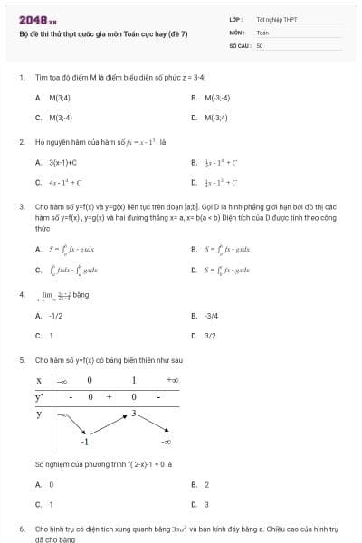 Bộ đề thi thử thpt quốc gia môn Toán cực hay (đề 7)