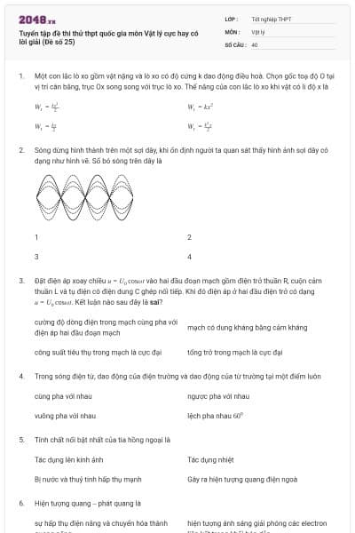 Tuyển tập đề thi thử thpt quốc gia môn Vật lý cực hay có lời giải (Đề số 25)
