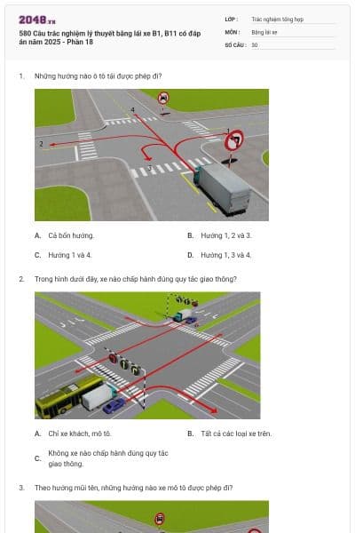 580 Câu trắc nghiệm lý thuyết bằng lái xe B1, B11 có đáp án năm 2025 - Phần 18