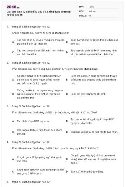Giải SBT Sinh 12 Cánh diều Chủ đề 3. Ứng dụng di truyền học có đáp án