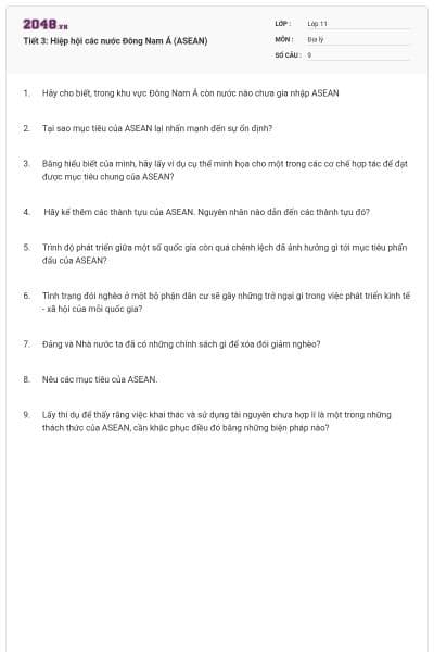 Tiết 3: Hiệp hội các nước Đông Nam Á (ASEAN)